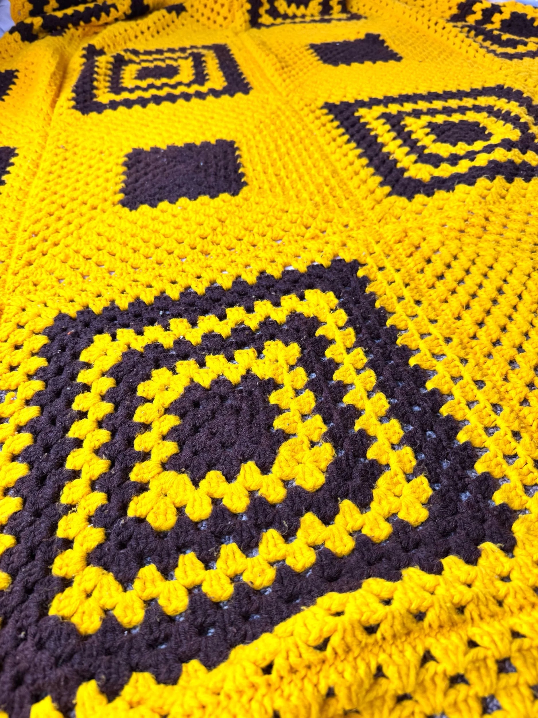 Retro Gold/Brown Geometric Hand-Crocheted Afghan