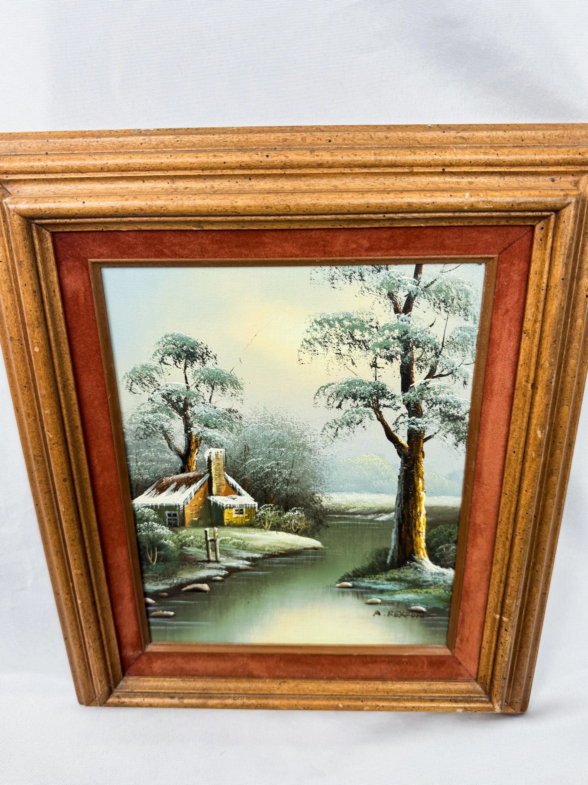 Framed, Velvet-Matted Signed Original Landscape Painting