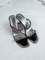 Donald K Pliner Italian Silver/Black Chain Heels