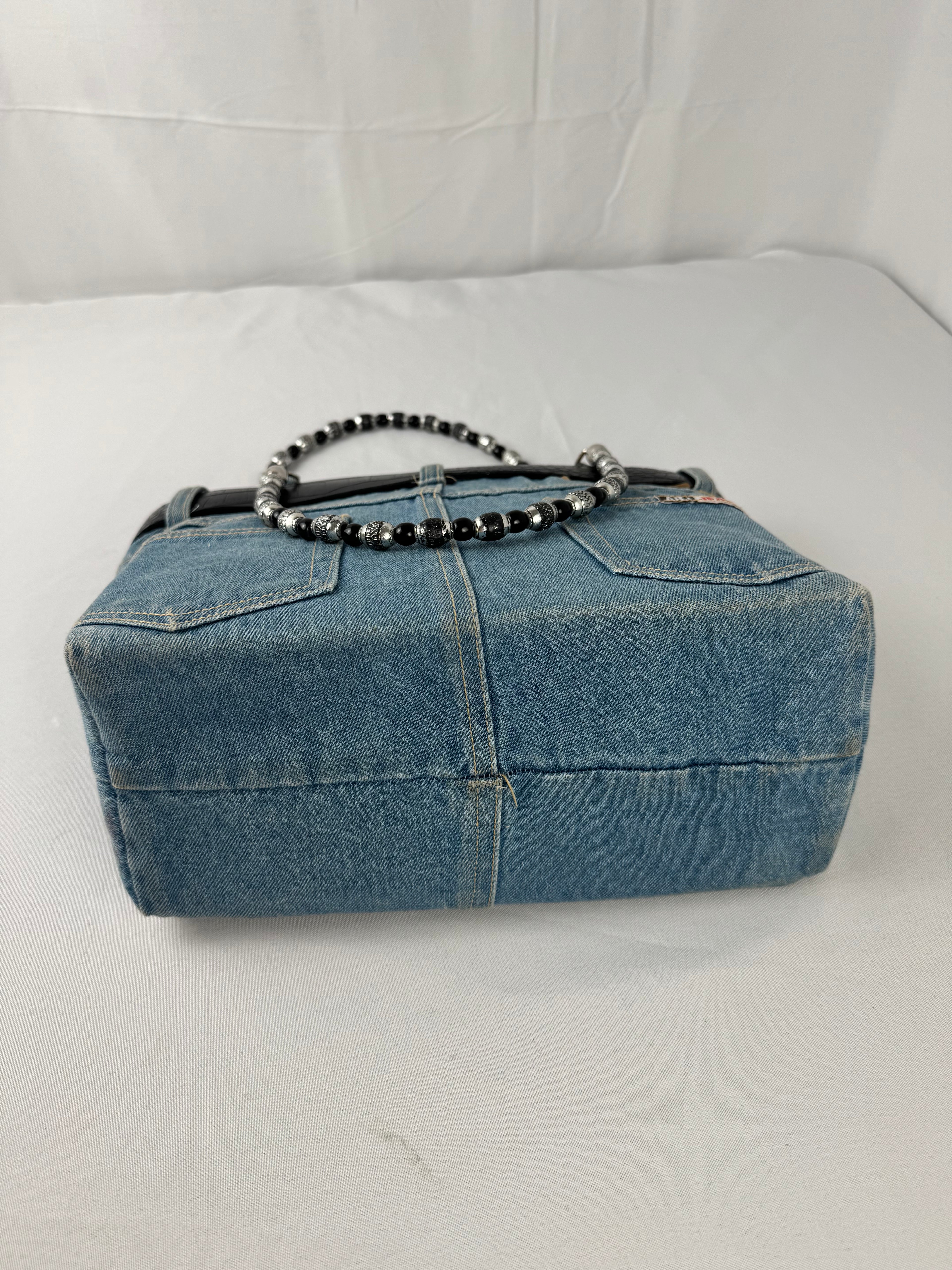 Vintage Y2K Denim Bootie Belt Bag w/ Beaded Handles