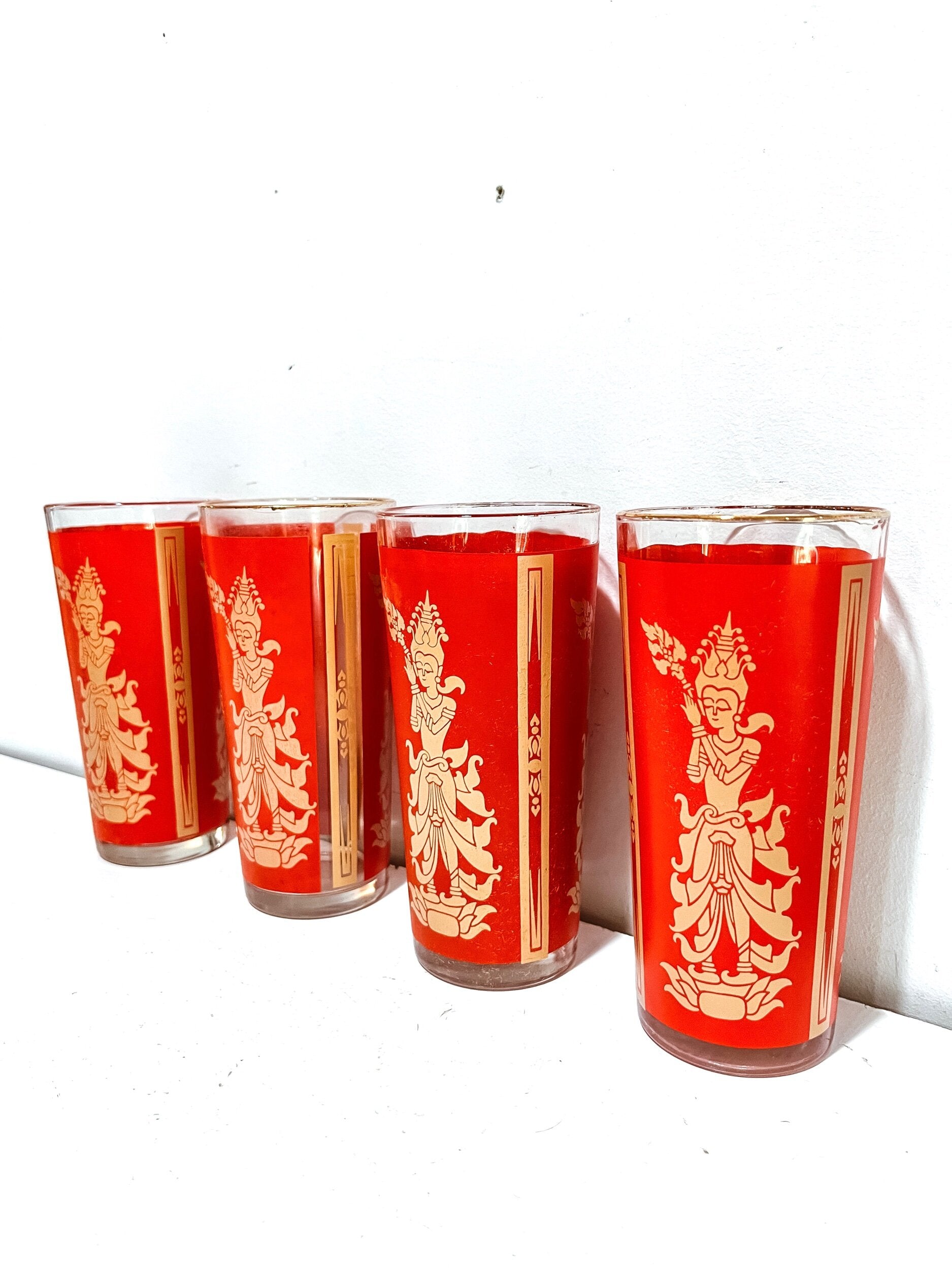 Set of 4 Vintage Thai Goddess Highball Glasses