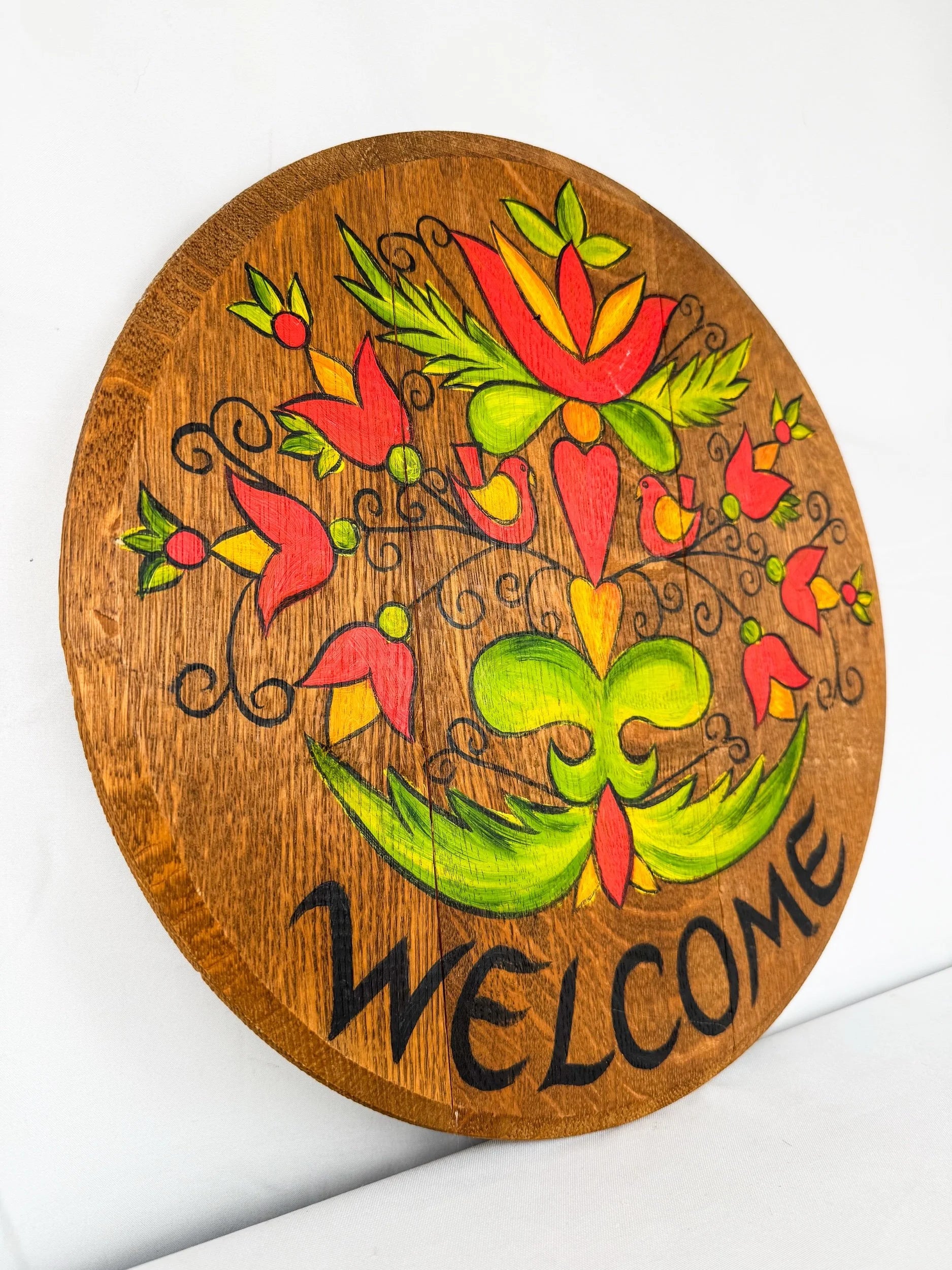 Hand-Painted Wooden Hanging Welcome Sign