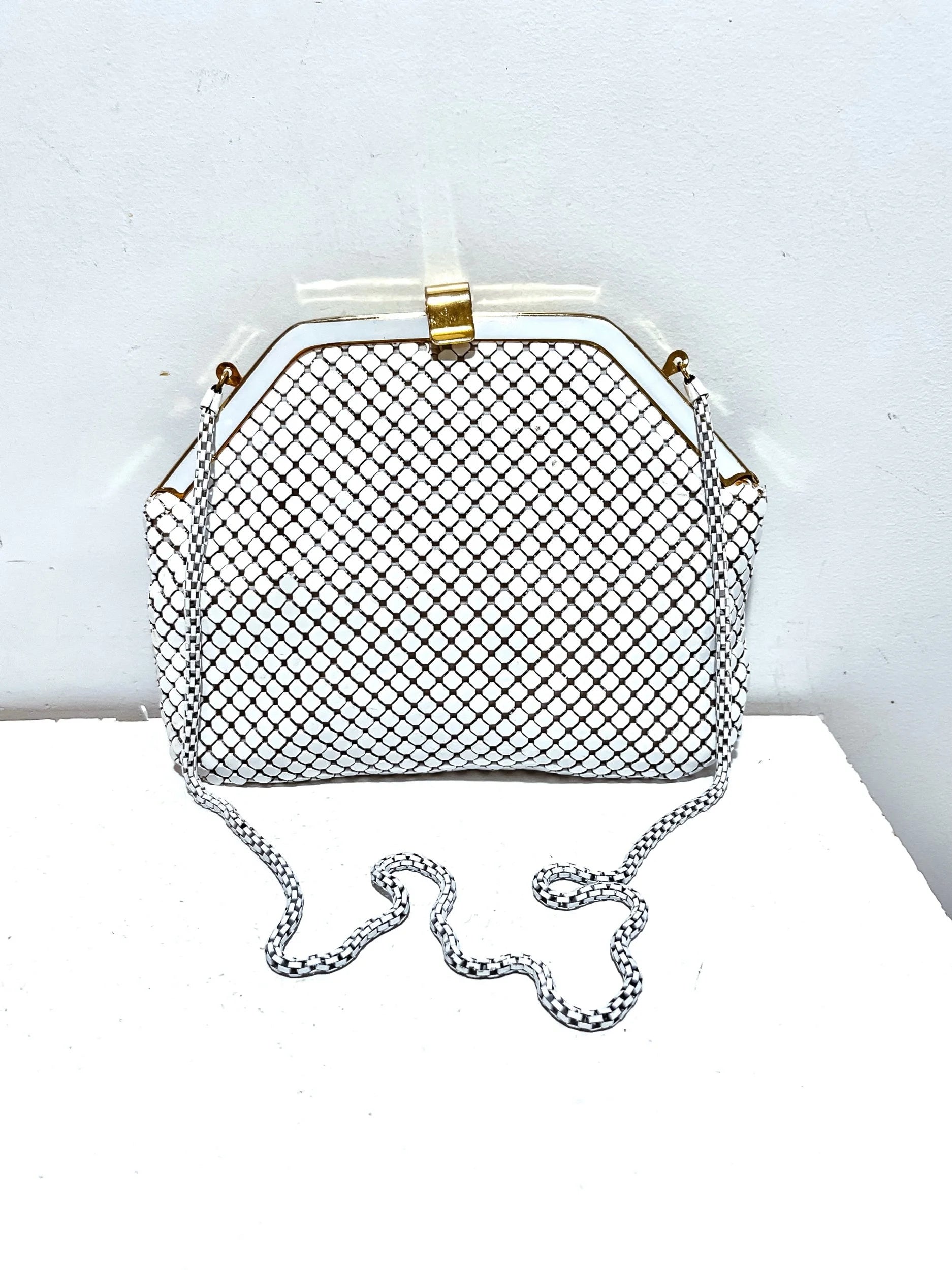Vintage Whiting and Davis Style White Metal Mesh Handbag