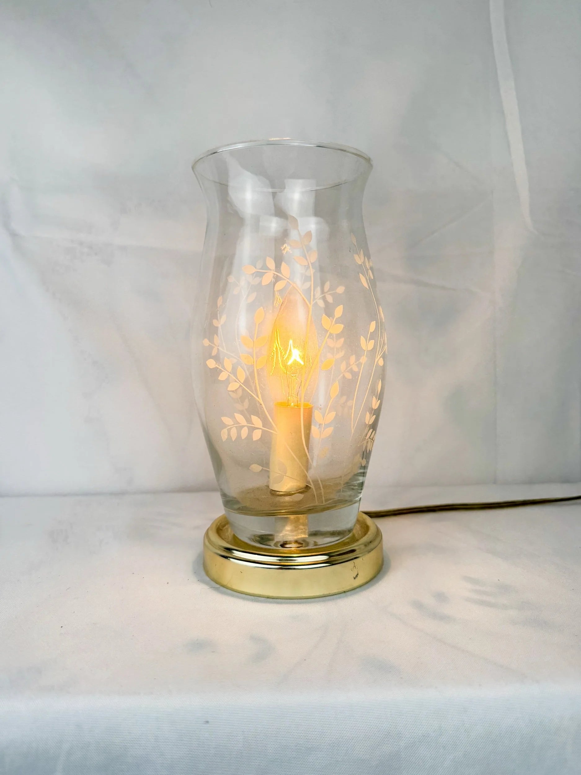 Vintage Glass & Brass Tabletop Lamp