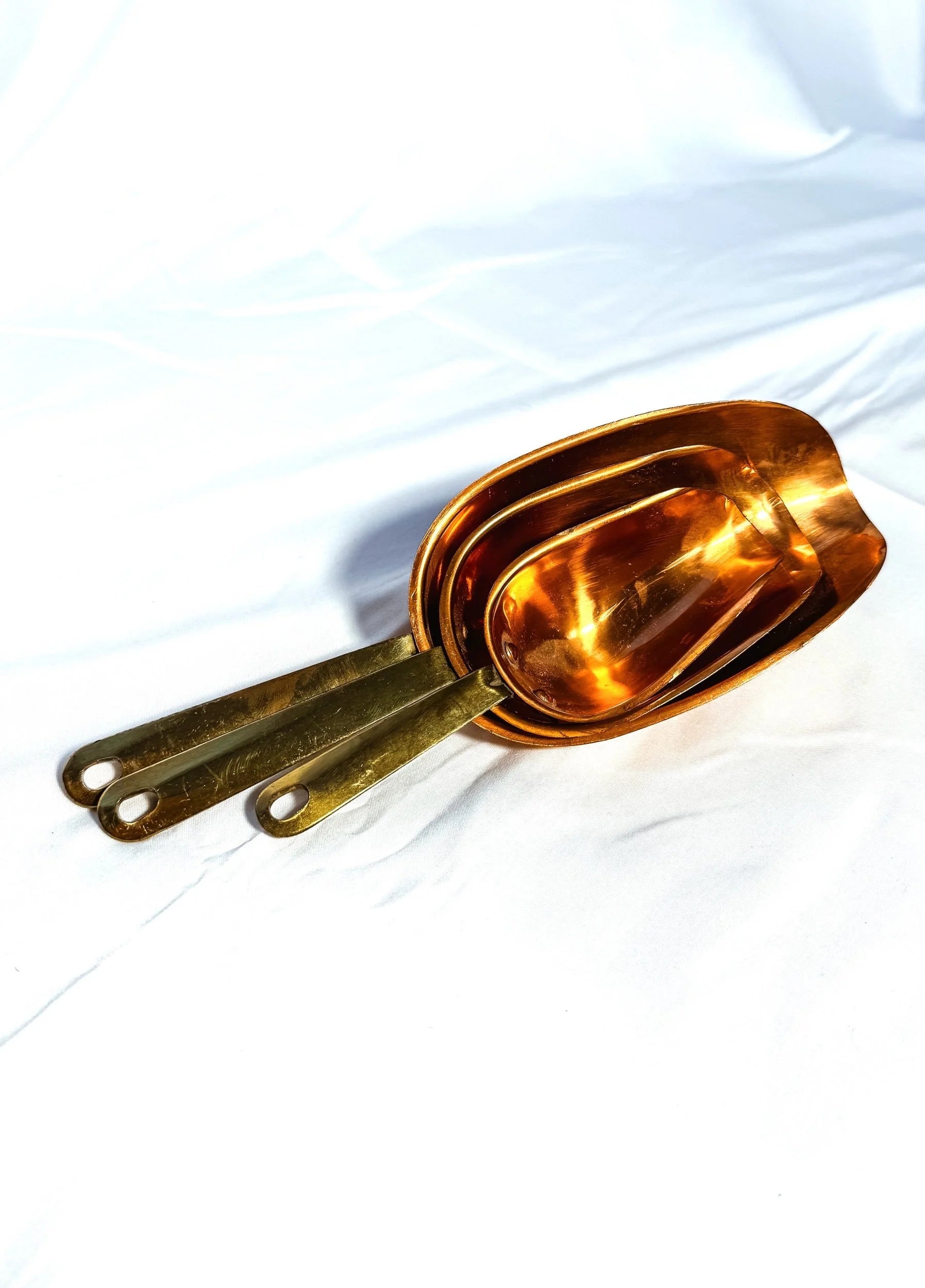 Vintage Set of 3 Copper and Brass Measuring Scoops