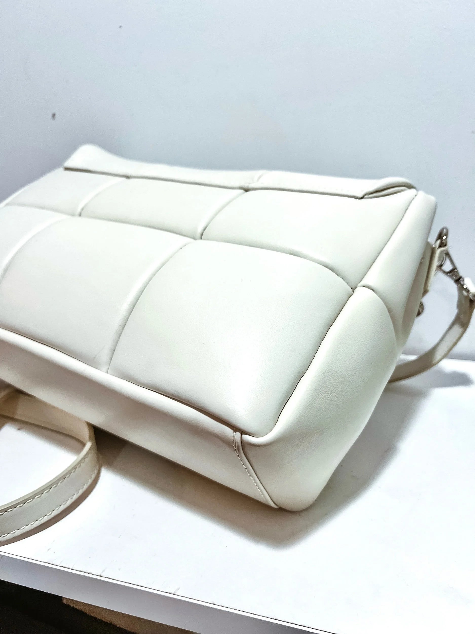 Isadora White Italian Leather Quilted Handbag