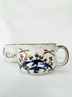 Set of Two Large, Hand-Painted Floral Pottery Mugs