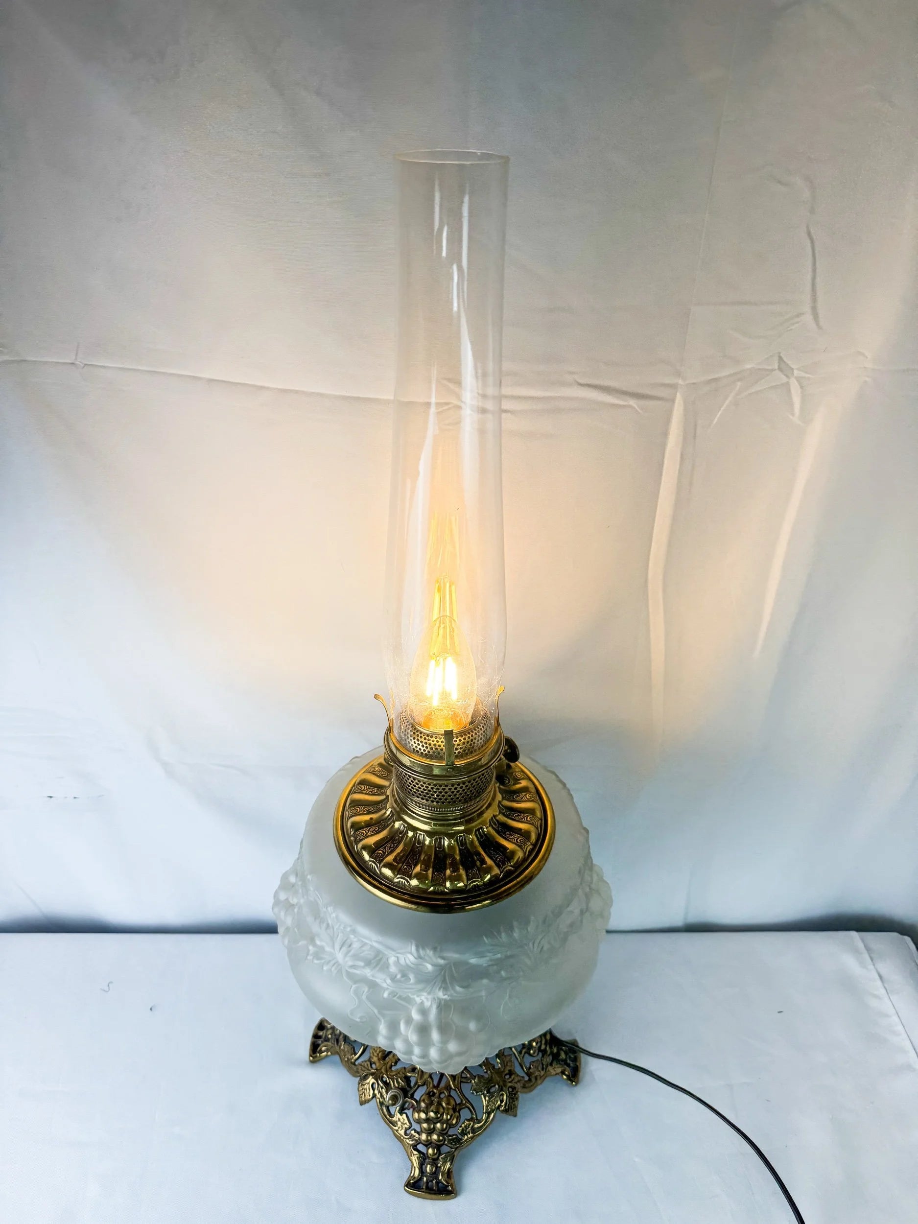 Vintage Frosted Glass Electrified Lamp