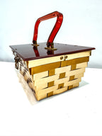 RARE 1950s Dorset and Rex Fifth Ave Woven Metal Box Purse with Acrylic Lid