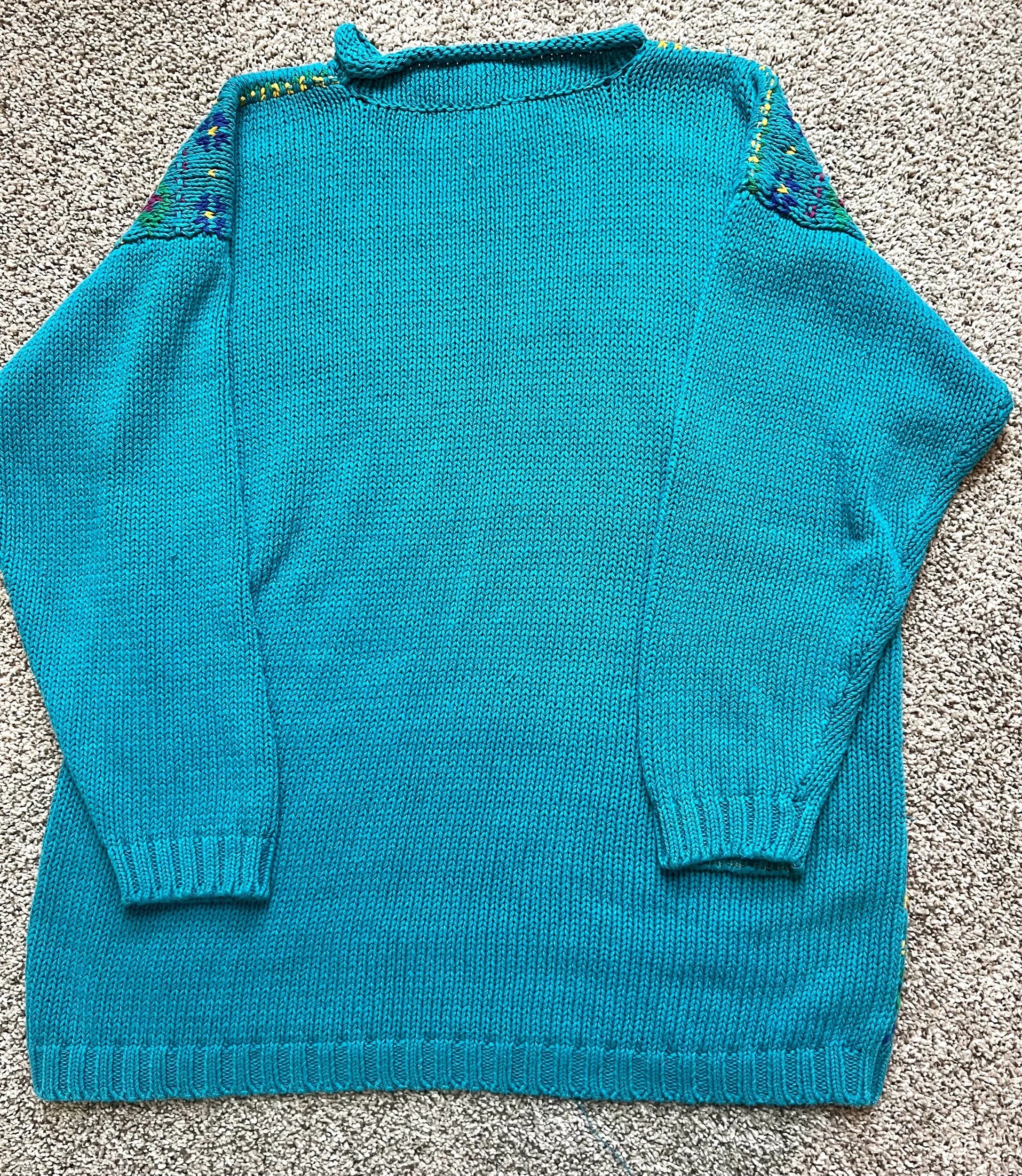 Teal Knit Floral Oversized Sweater