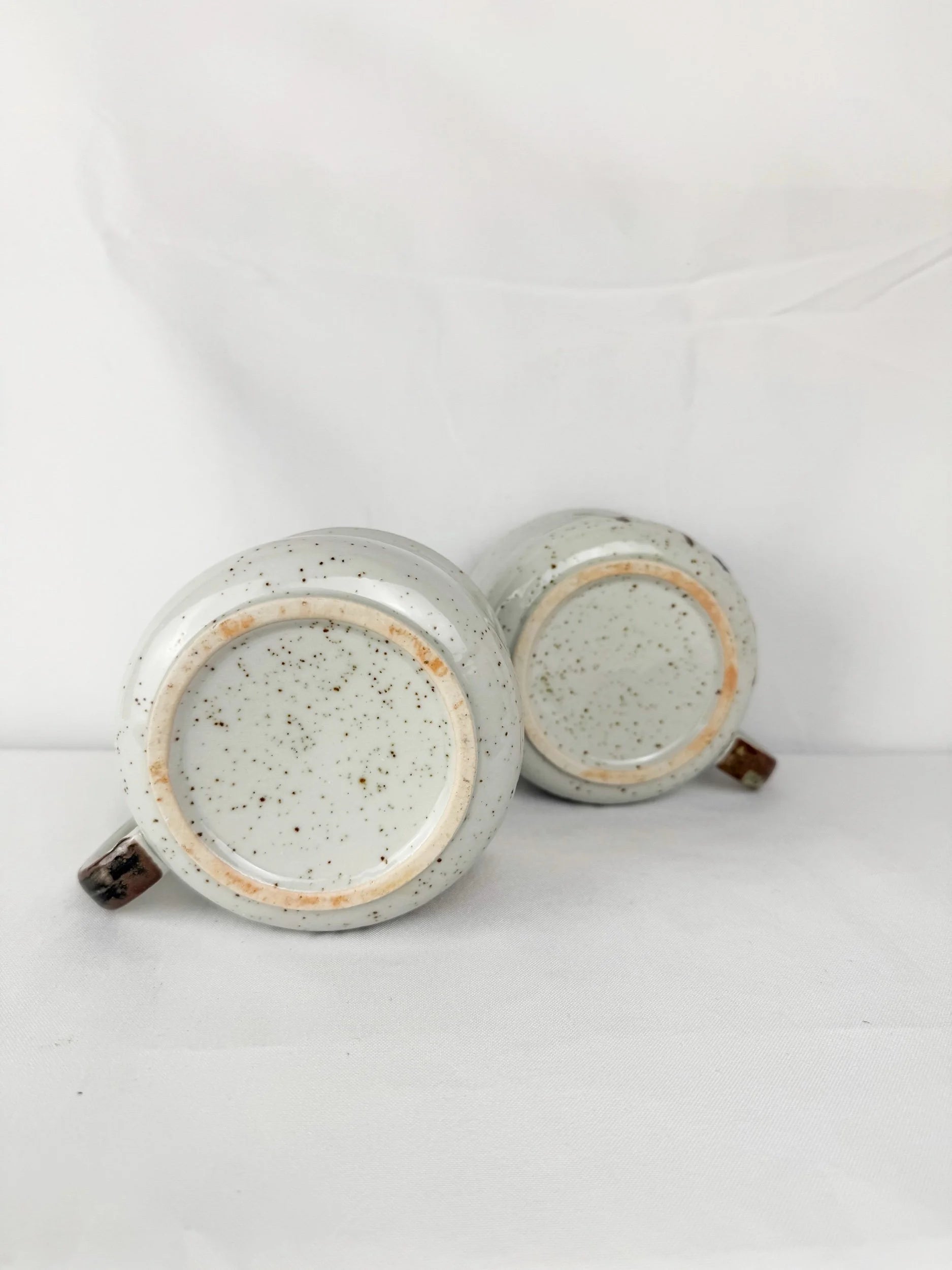 Set of Two Large, Hand-Painted Floral Pottery Mugs