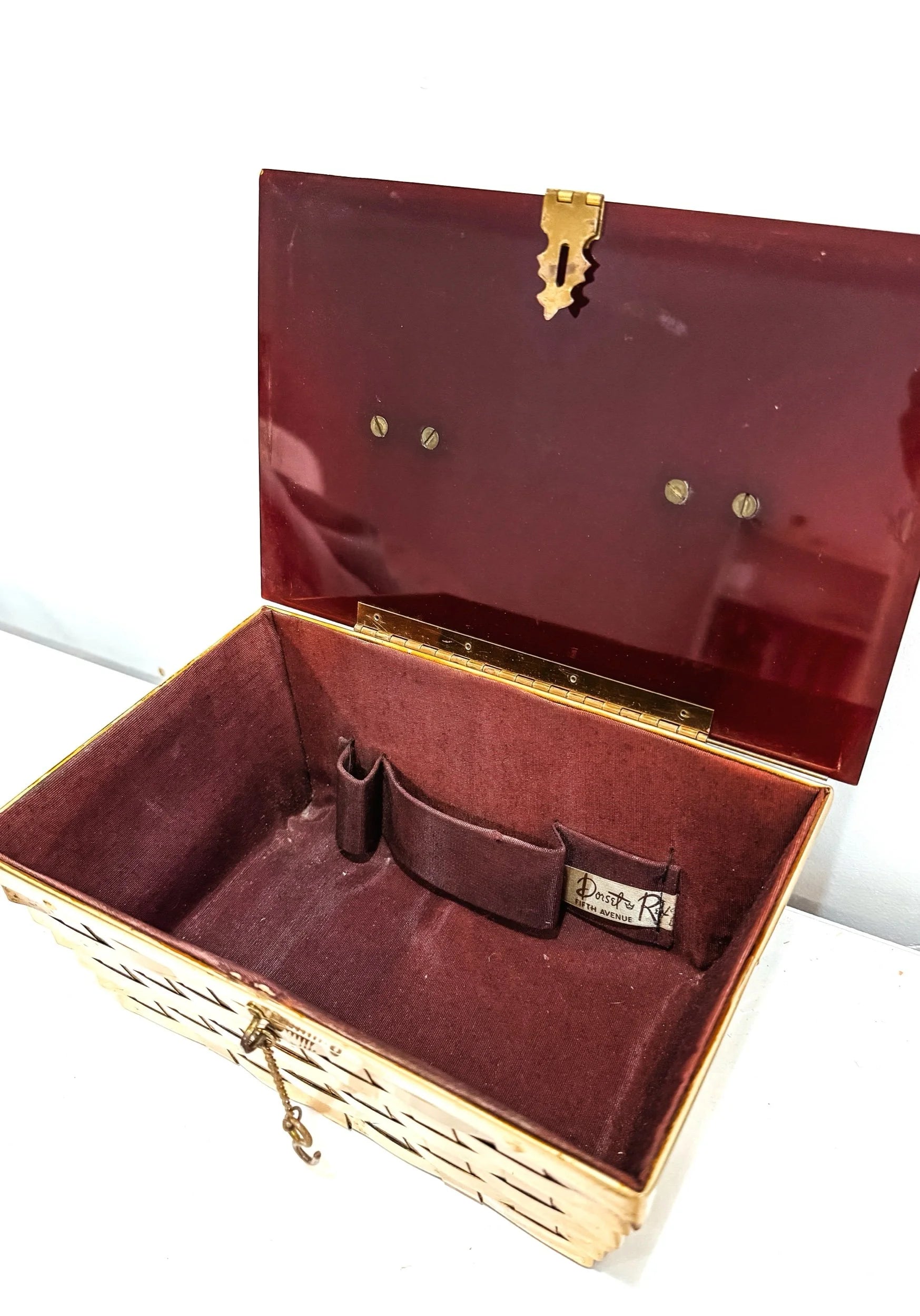 RARE 1950s Dorset and Rex Fifth Ave Woven Metal Box Purse with Acrylic Lid