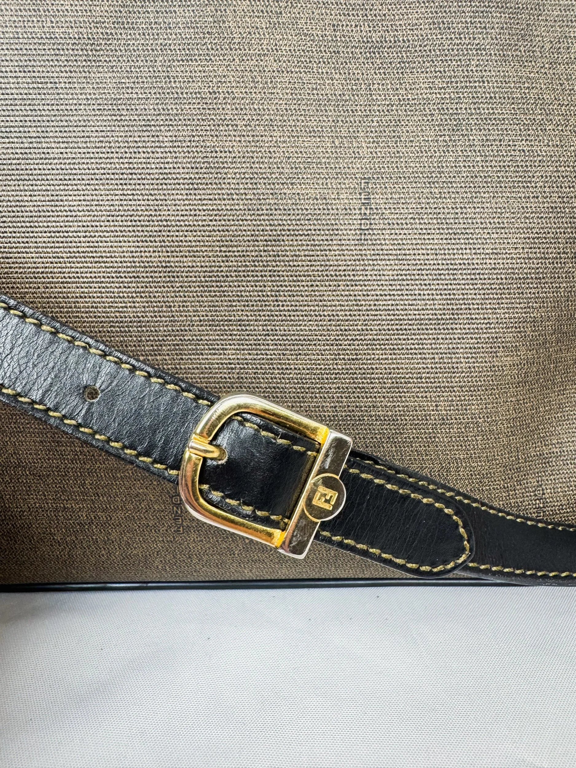 Vintage Fendi Coated Canvas/Black Leather Messenger Crossbody Bag