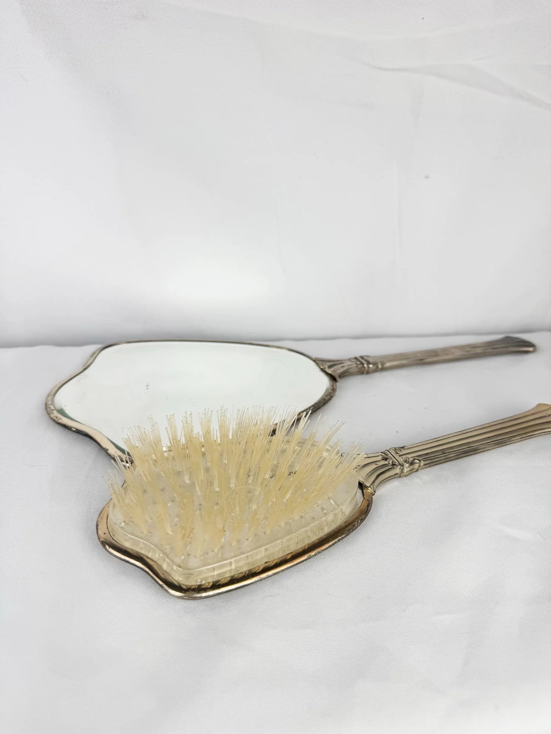 Silver-Plated Vanity Mirror/Brush Set