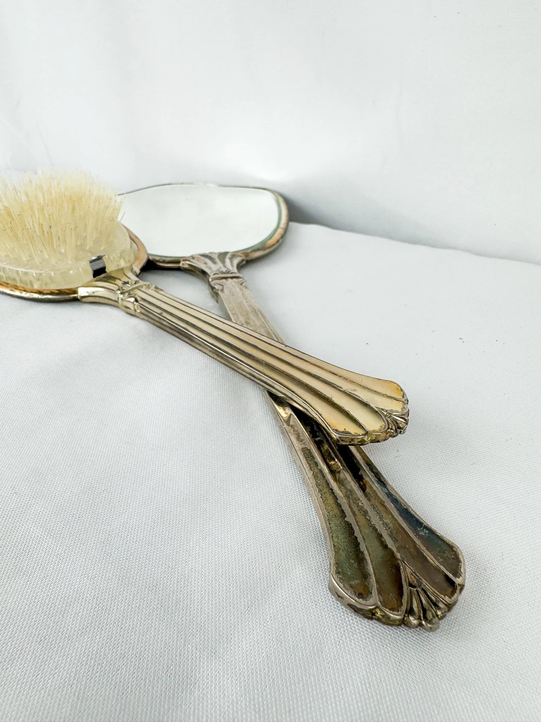 Silver-Plated Vanity Mirror/Brush Set