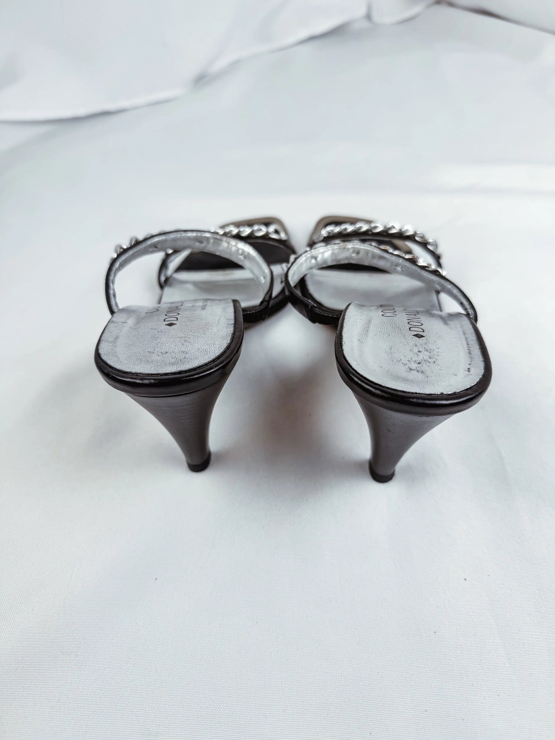 Donald K Pliner Italian Silver/Black Chain Heels