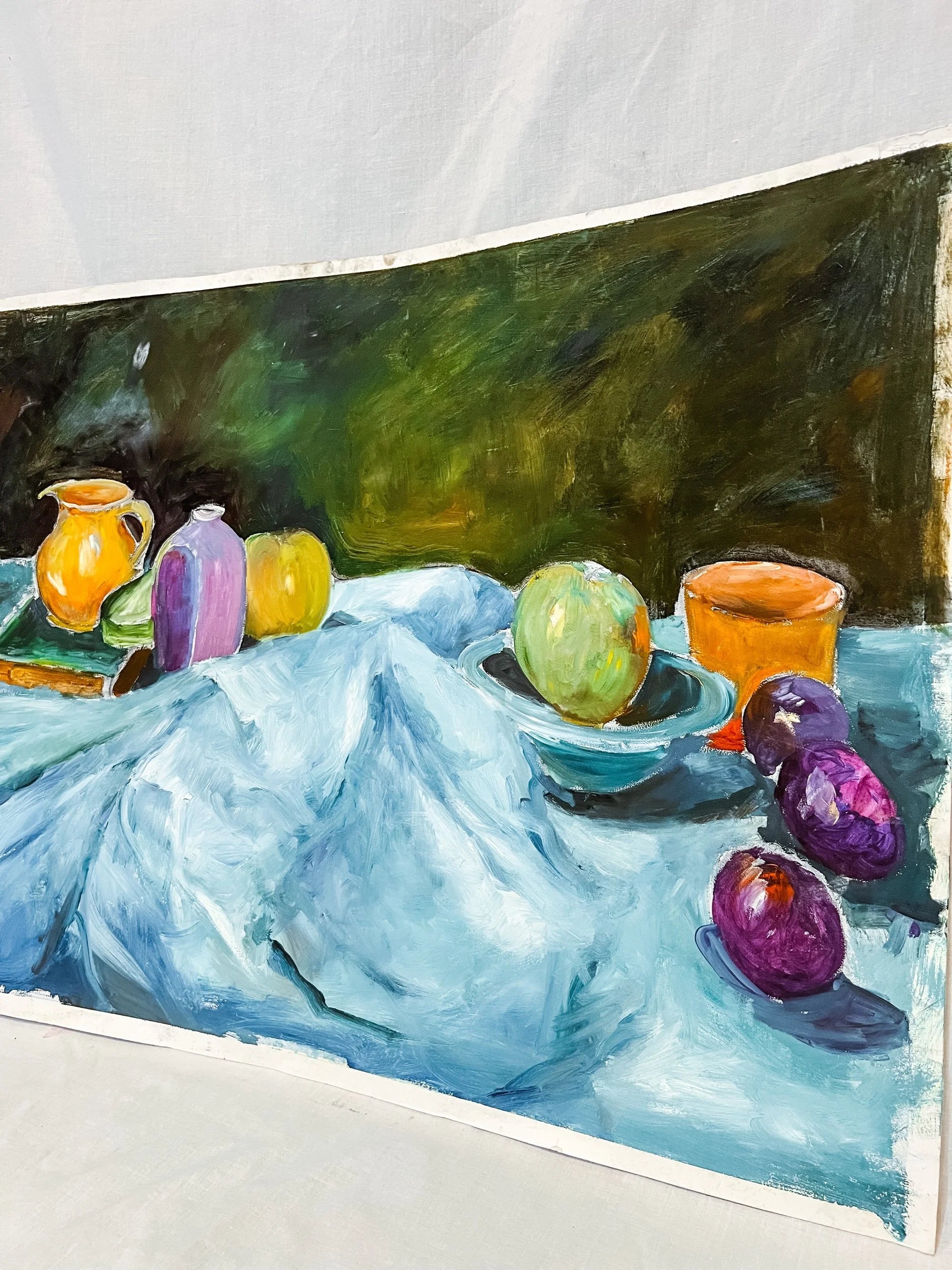 Large Fruit/ Tabletop Still Life, Acrylic on Paper