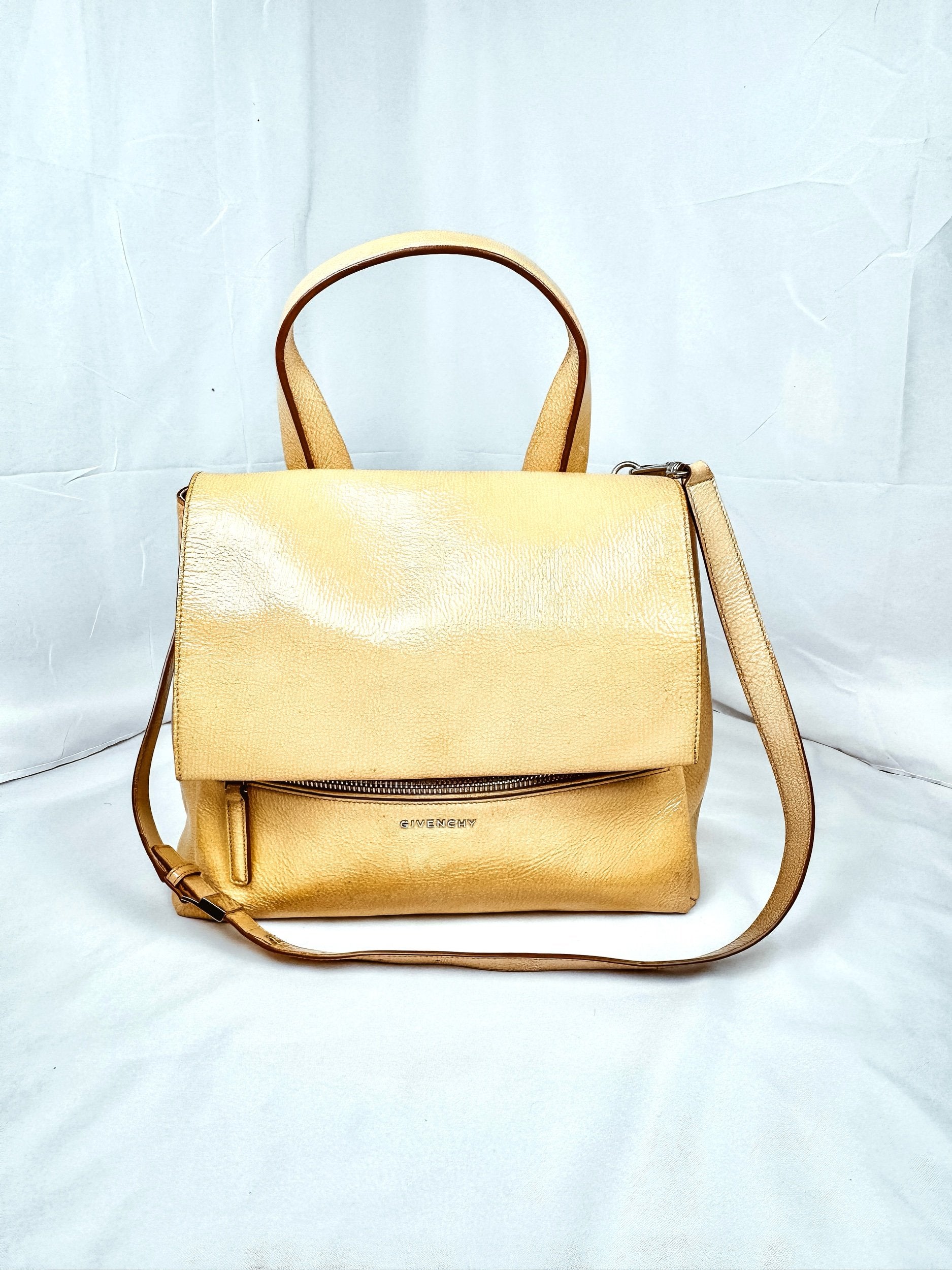 Givenchy Patent Pandora Flap Dark Cream Shoulder Bag