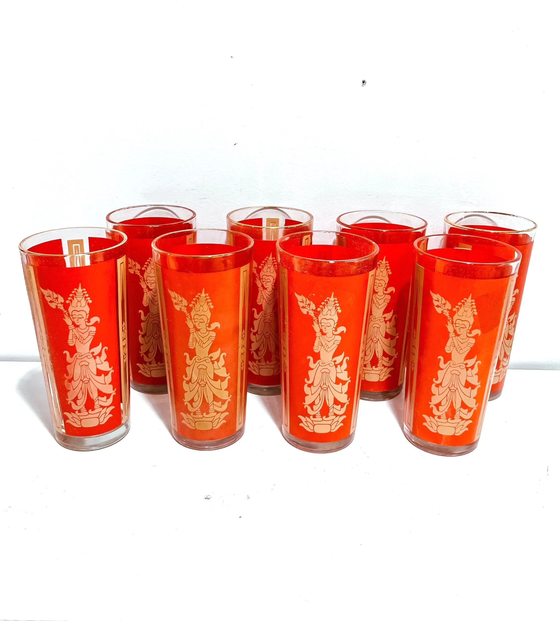 Set of 4 Vintage Thai Goddess Highball Glasses