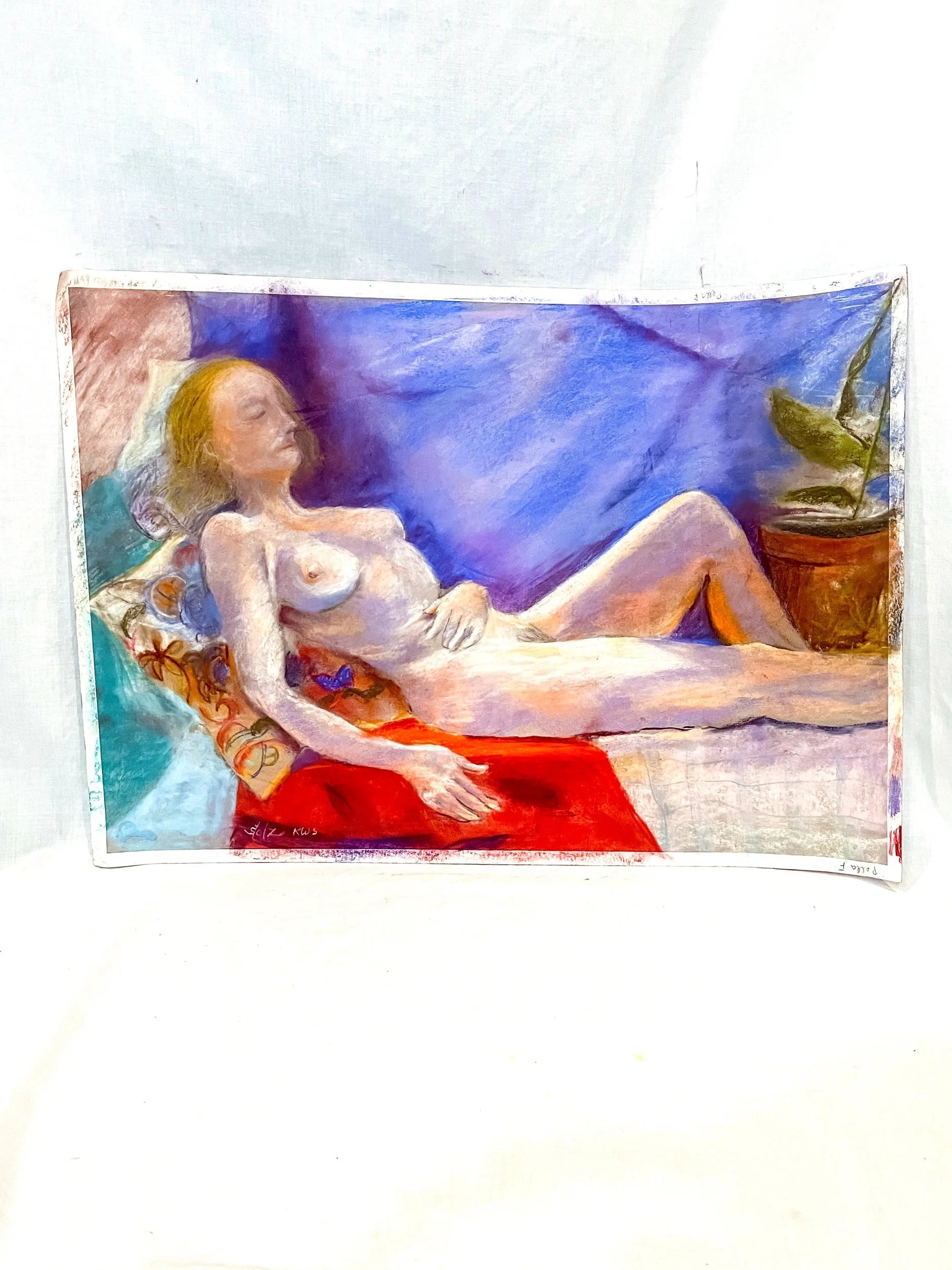 Nip Nap, Large Pastel Oil Painting on Paper