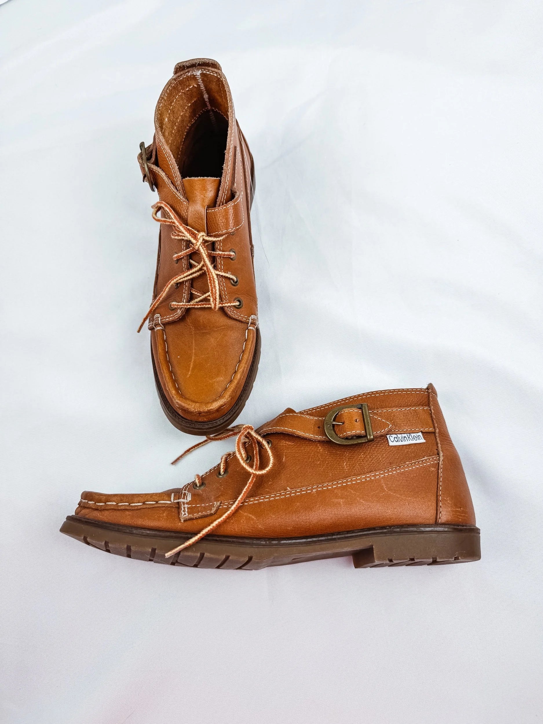 Calvin Klein Sport Lace- Up Leather Boat Shoes