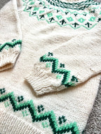 Hand-Knit Cream/ Green Wool Sweater