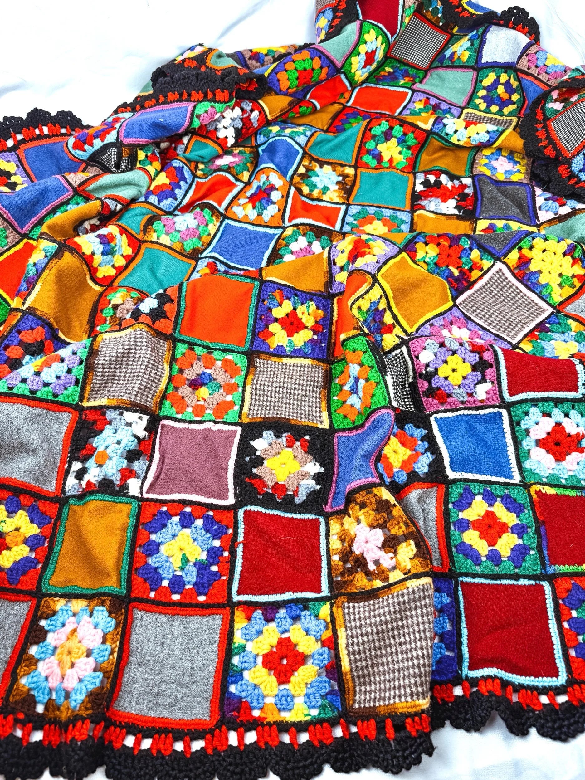 Granny Square Crocheted Patchwork Quilt