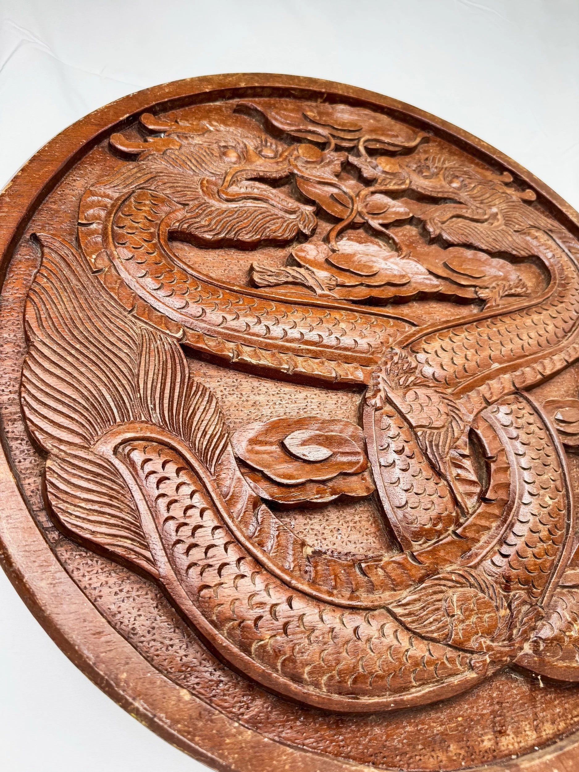 Unique XL Hand-Carved Double Sided Wooden Medallion