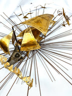 Large Signed Torch Cut Brass Sunburst MCM Wall Sculpture