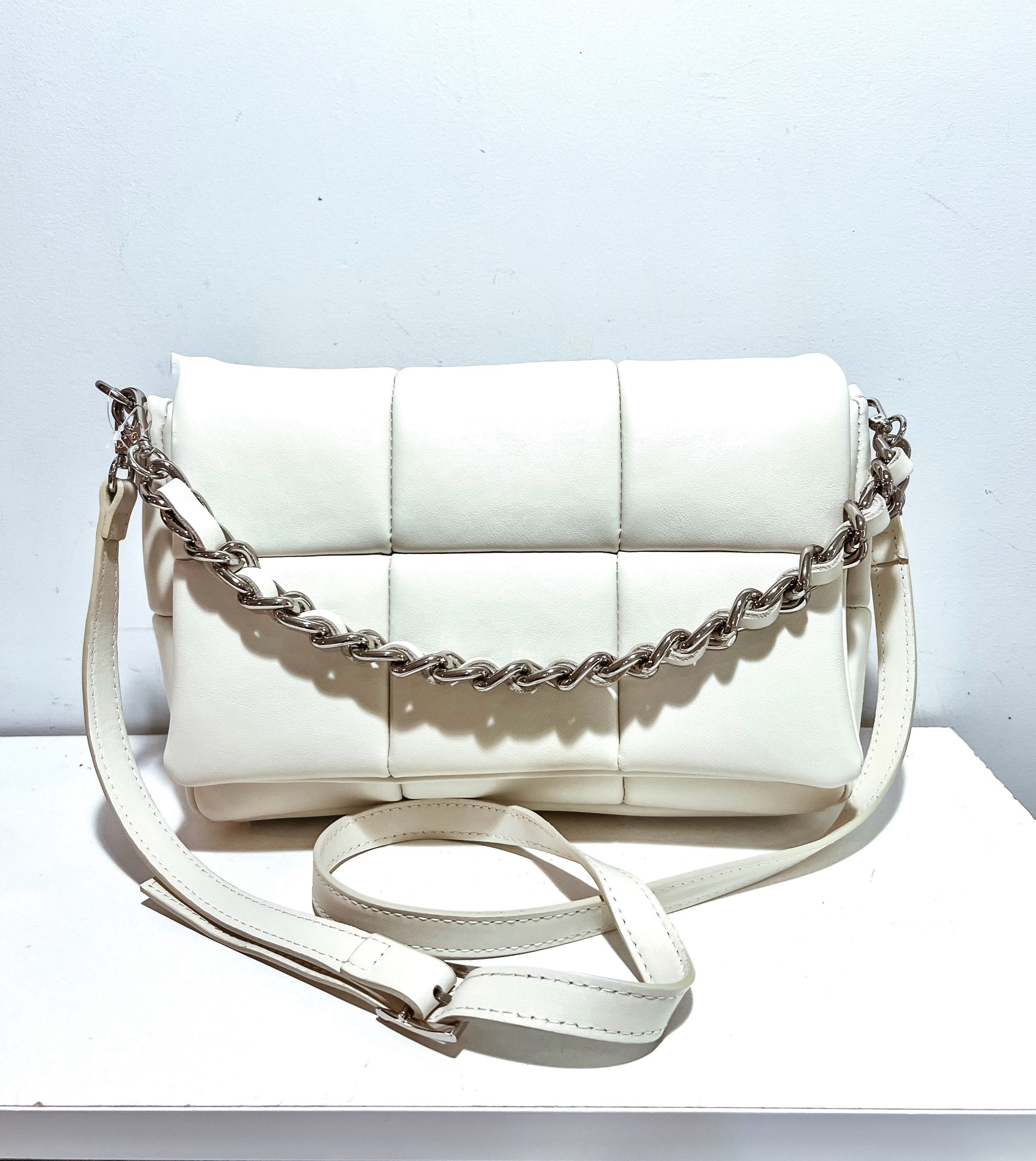 Isadora White Italian Leather Quilted Handbag