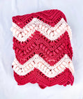 Pink Chevron Pom Pom Hand-Crocheted Blanket