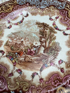 Antique Spode Copeland 'Continental Views' polychrome transferware plate "Music Lesson in the Garden"