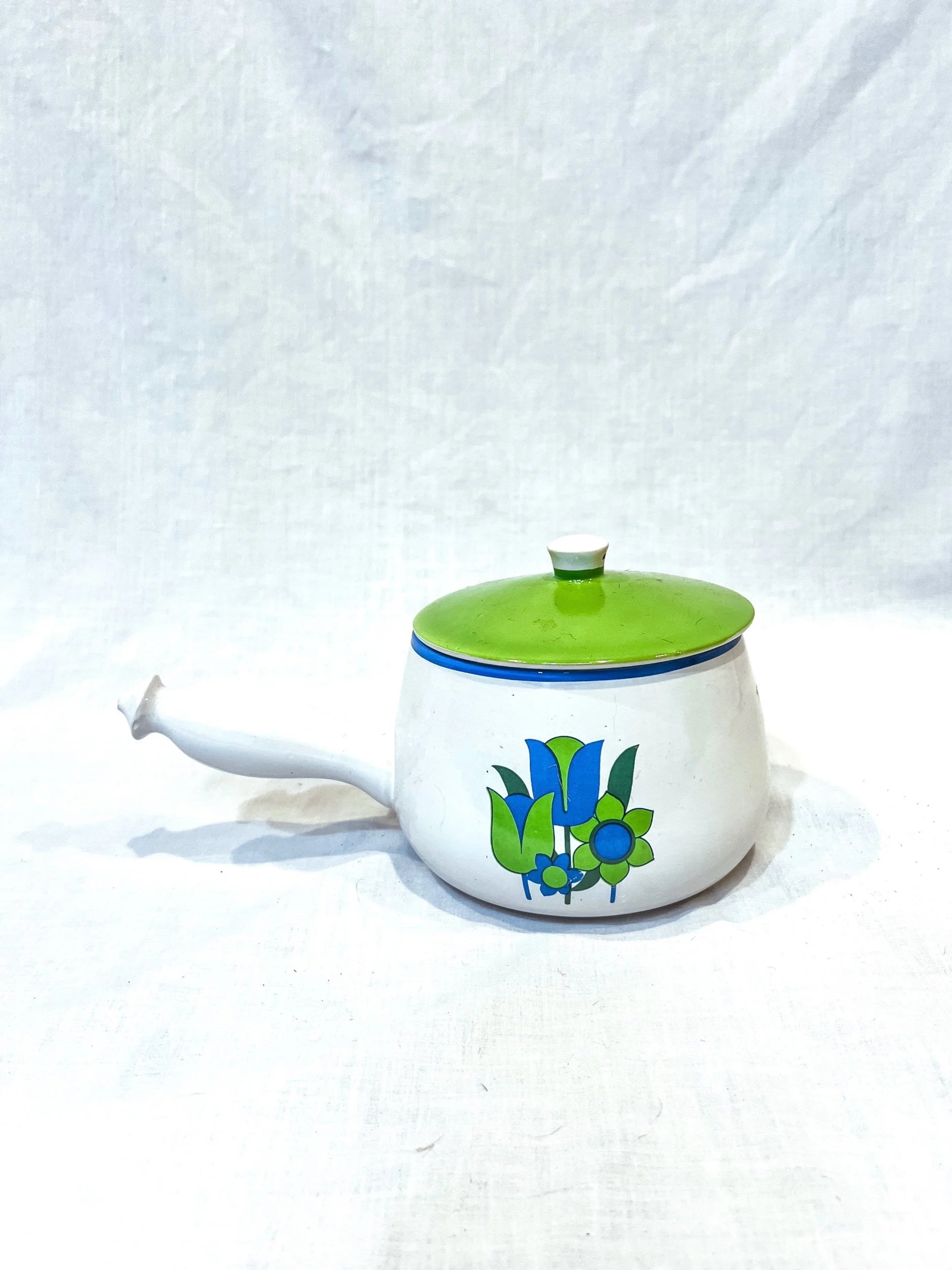 Vintage Stoneware Handled Floral Pot w/ Lid