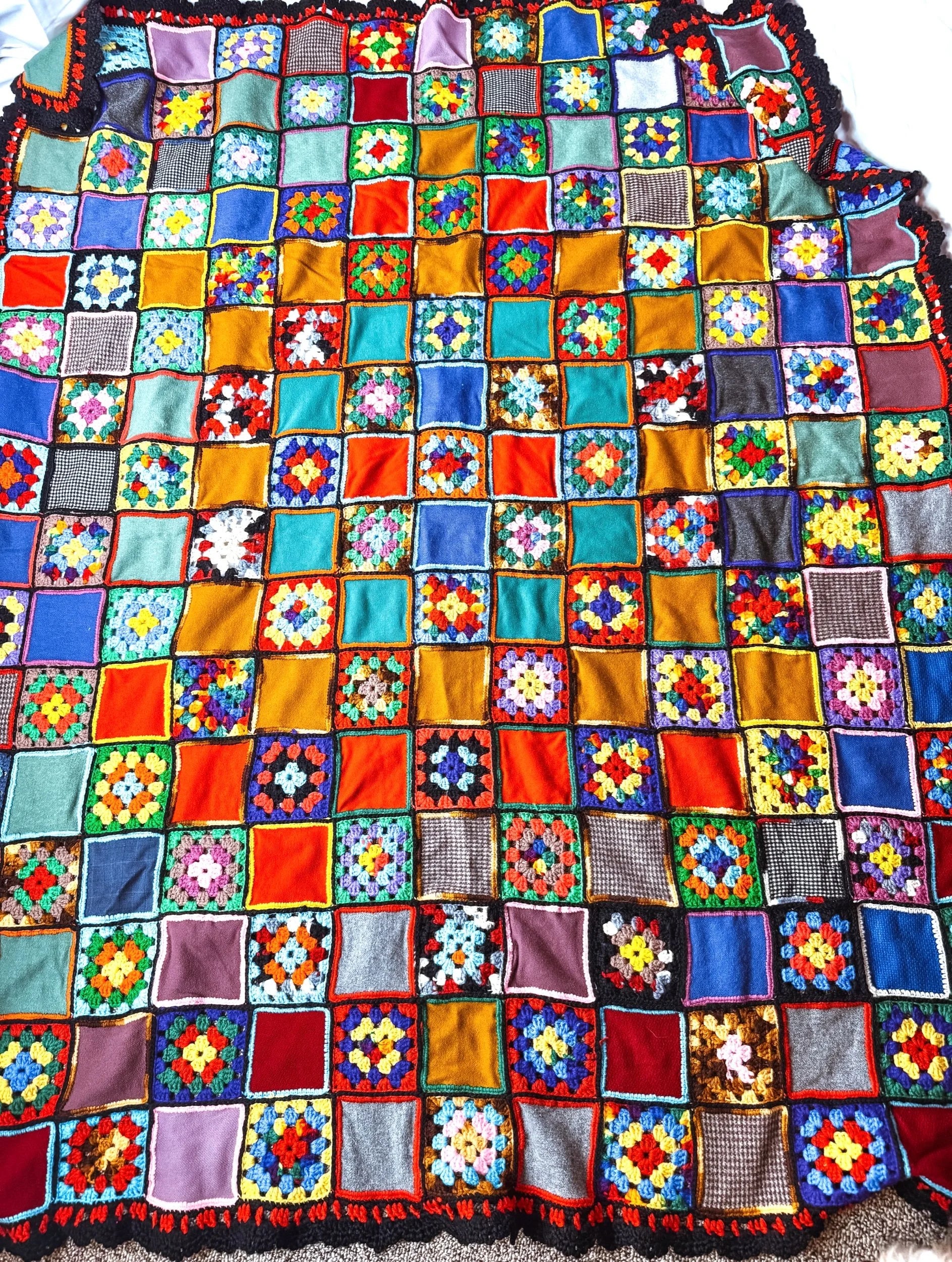 Granny Square Crocheted Patchwork Quilt