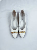 Bruno Magli White/Gold Leather Kitten Heels