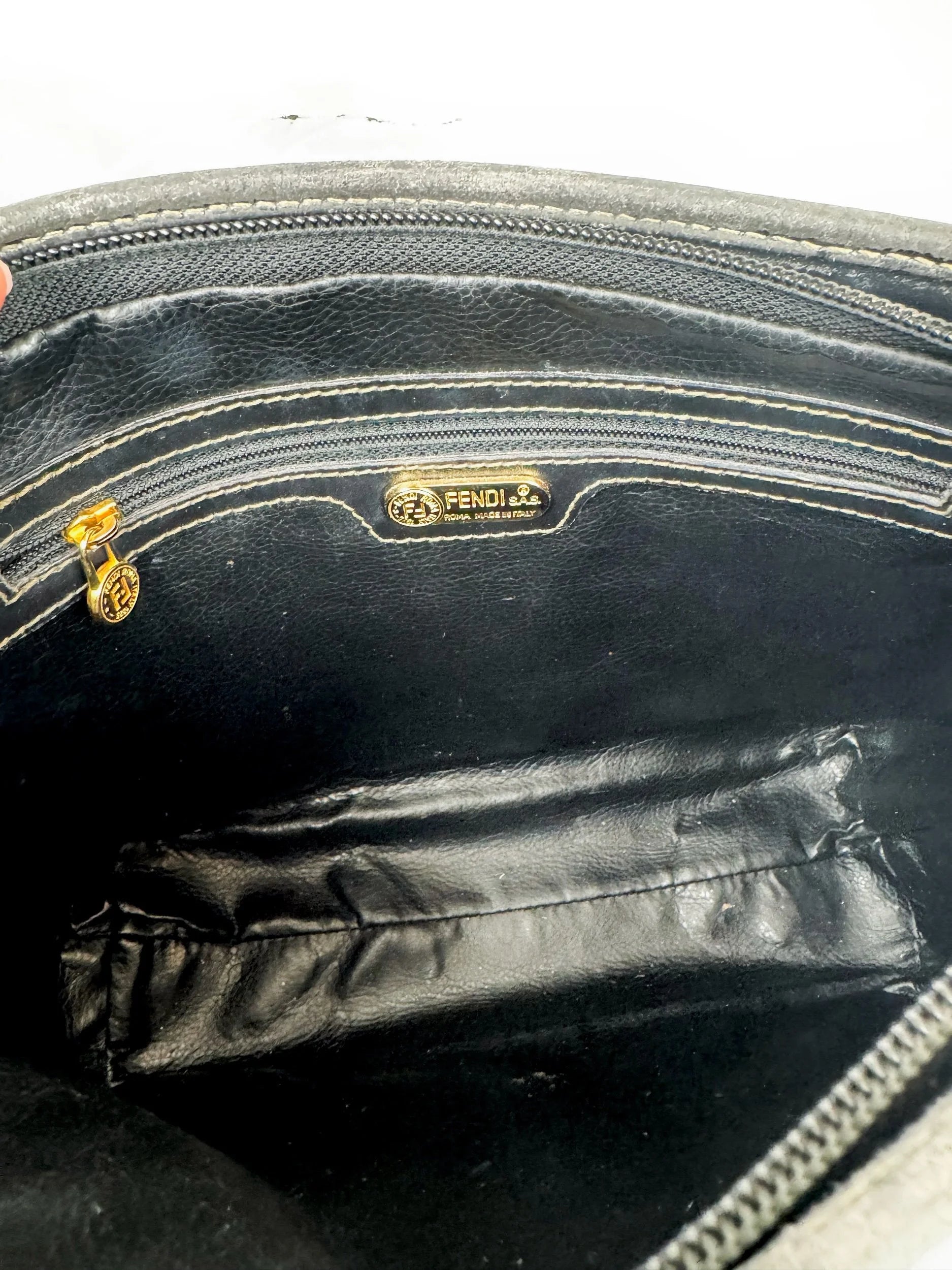 Vintage Fendi Coated Canvas/Black Leather Messenger Crossbody Bag