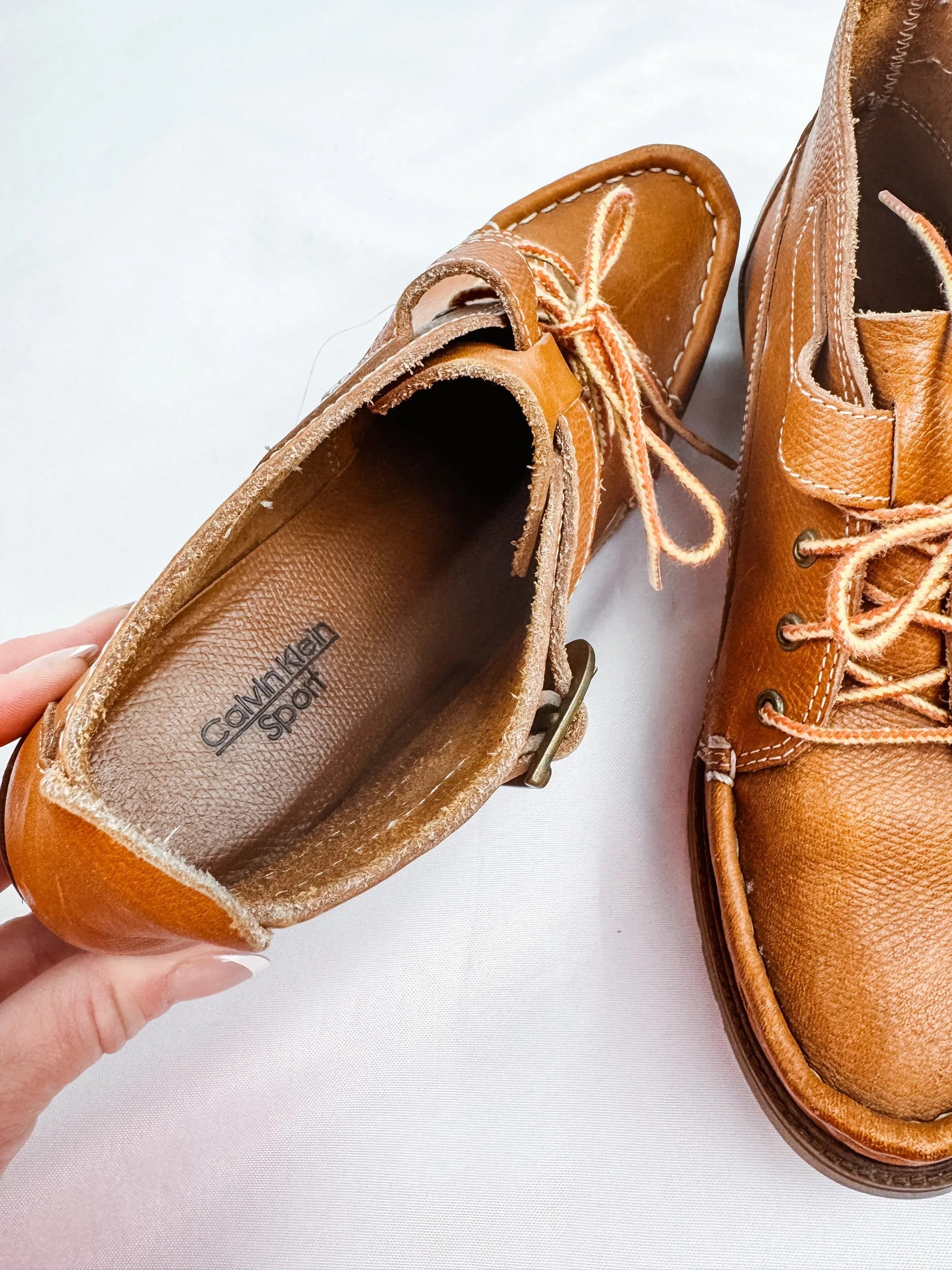 Calvin Klein Sport Lace- Up Leather Boat Shoes