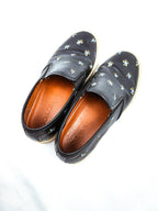 Coach Black C115 Slip on Sneakers w/ Blue Embroidered Flowers