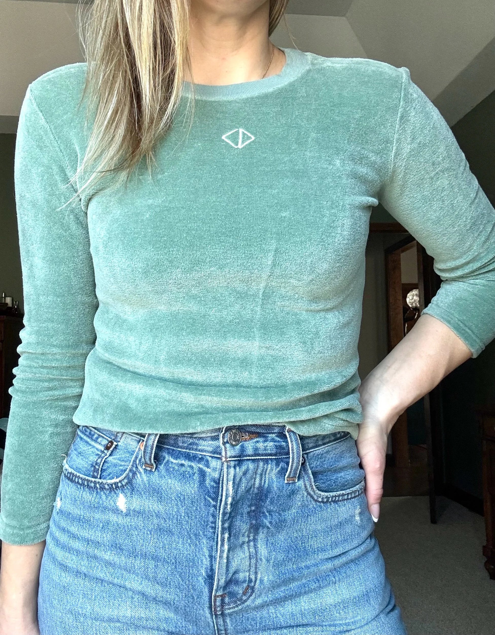 Vintage Christian Dior Seafoam Green Velour Long Sleeved Top