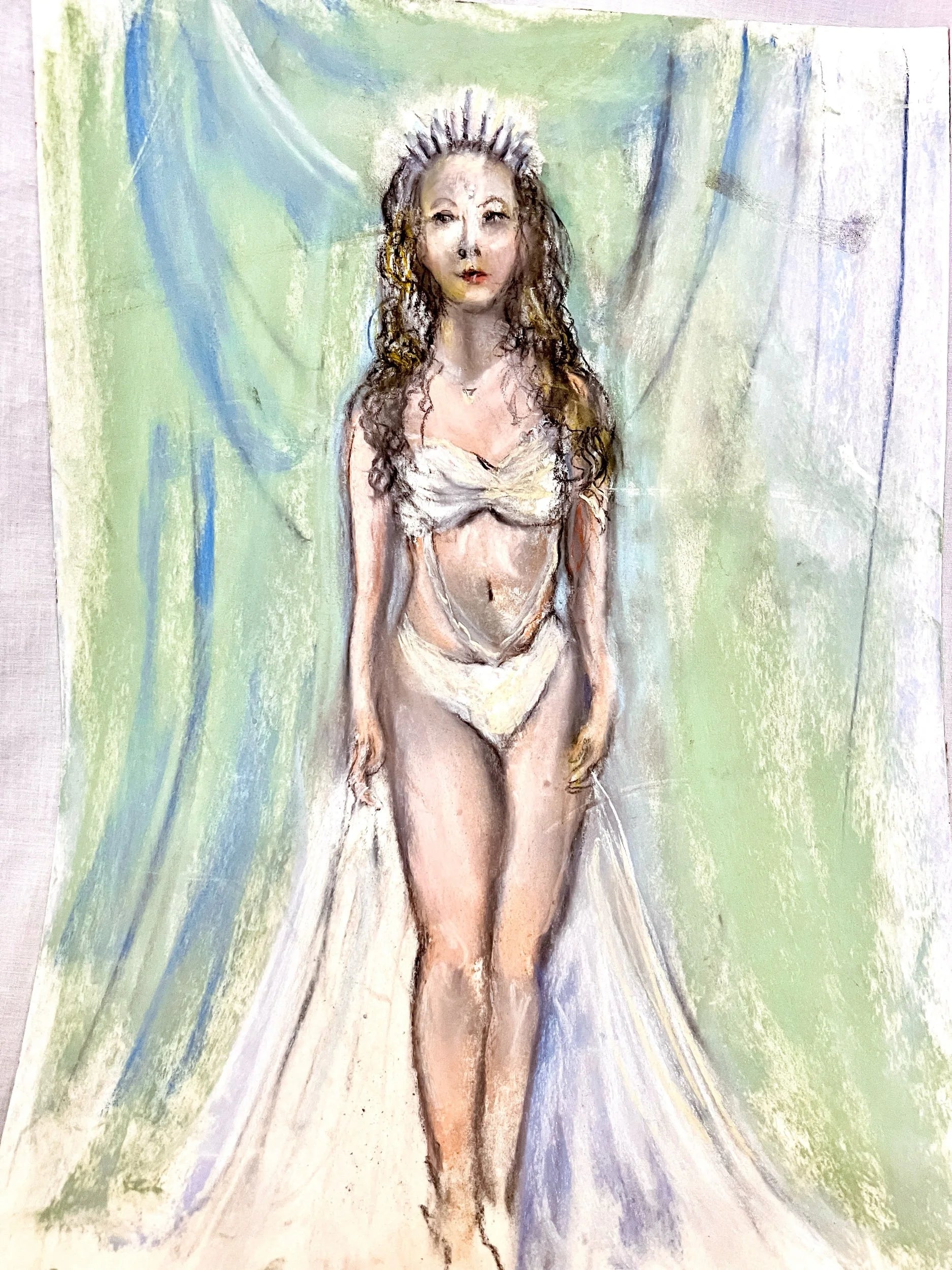 Angel Without Wings, Pastel Painting on Paper
