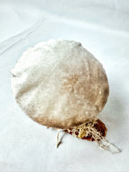 Single Cream Velvet Mushroom on Wooden Base w/ Crystals