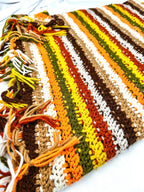 Retro Striped Hand-Knit Fringed Blanket