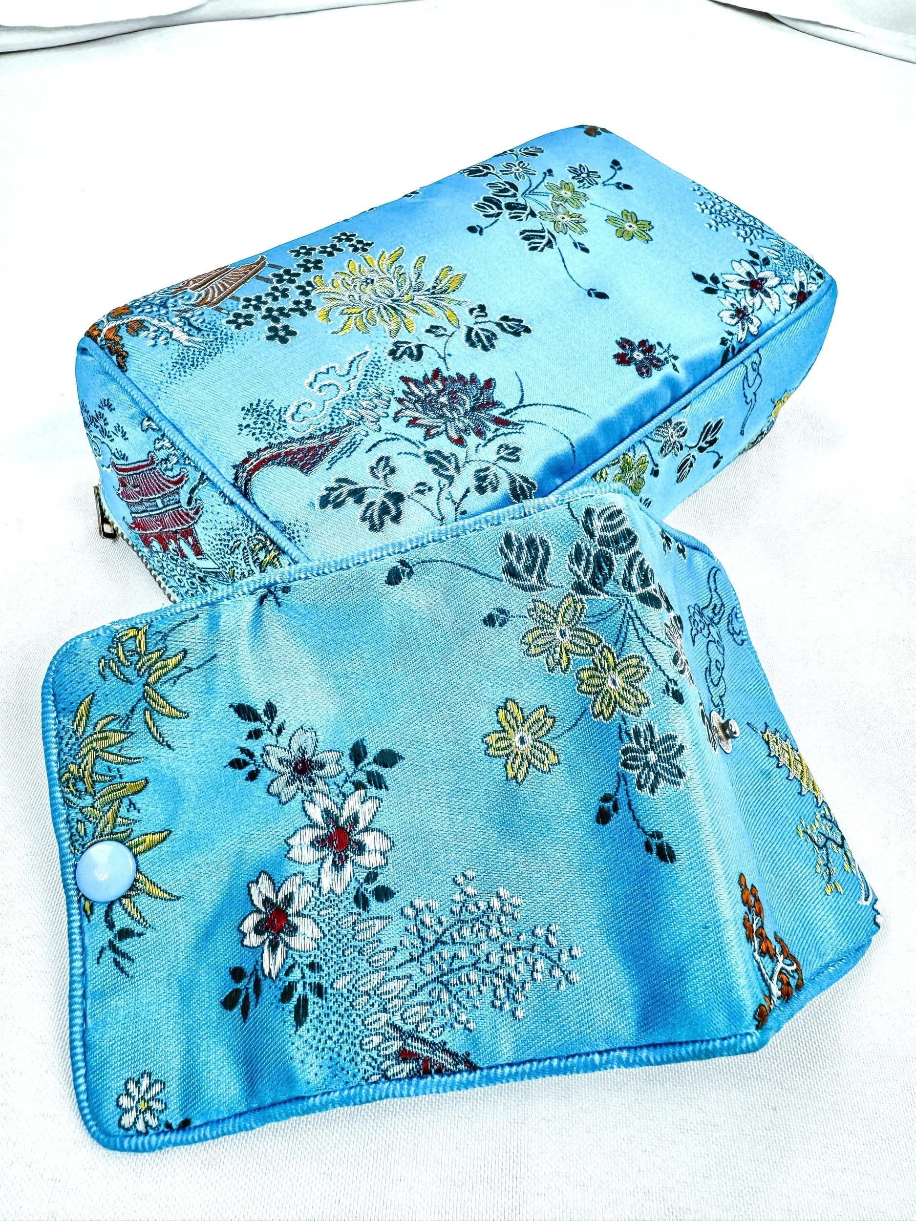 Set of Two Vintage Chinese Silk Travel Cases