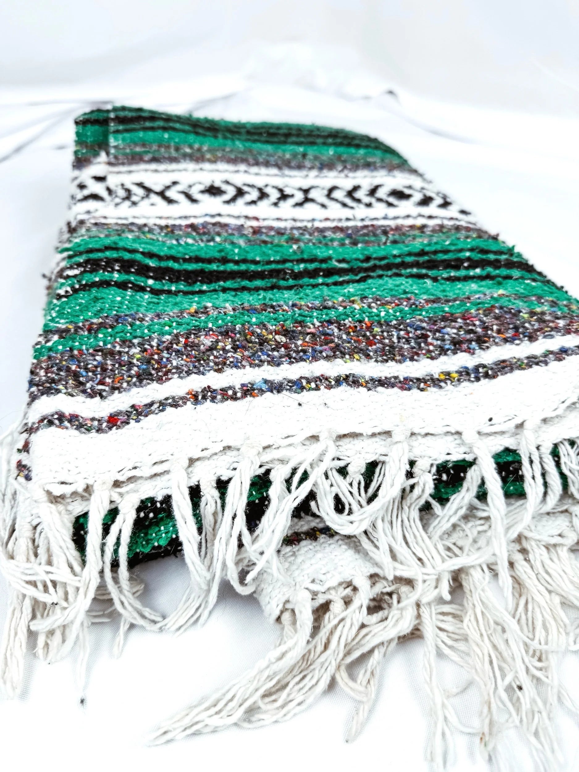 Green/Grey Fringed Southwestern Blanket