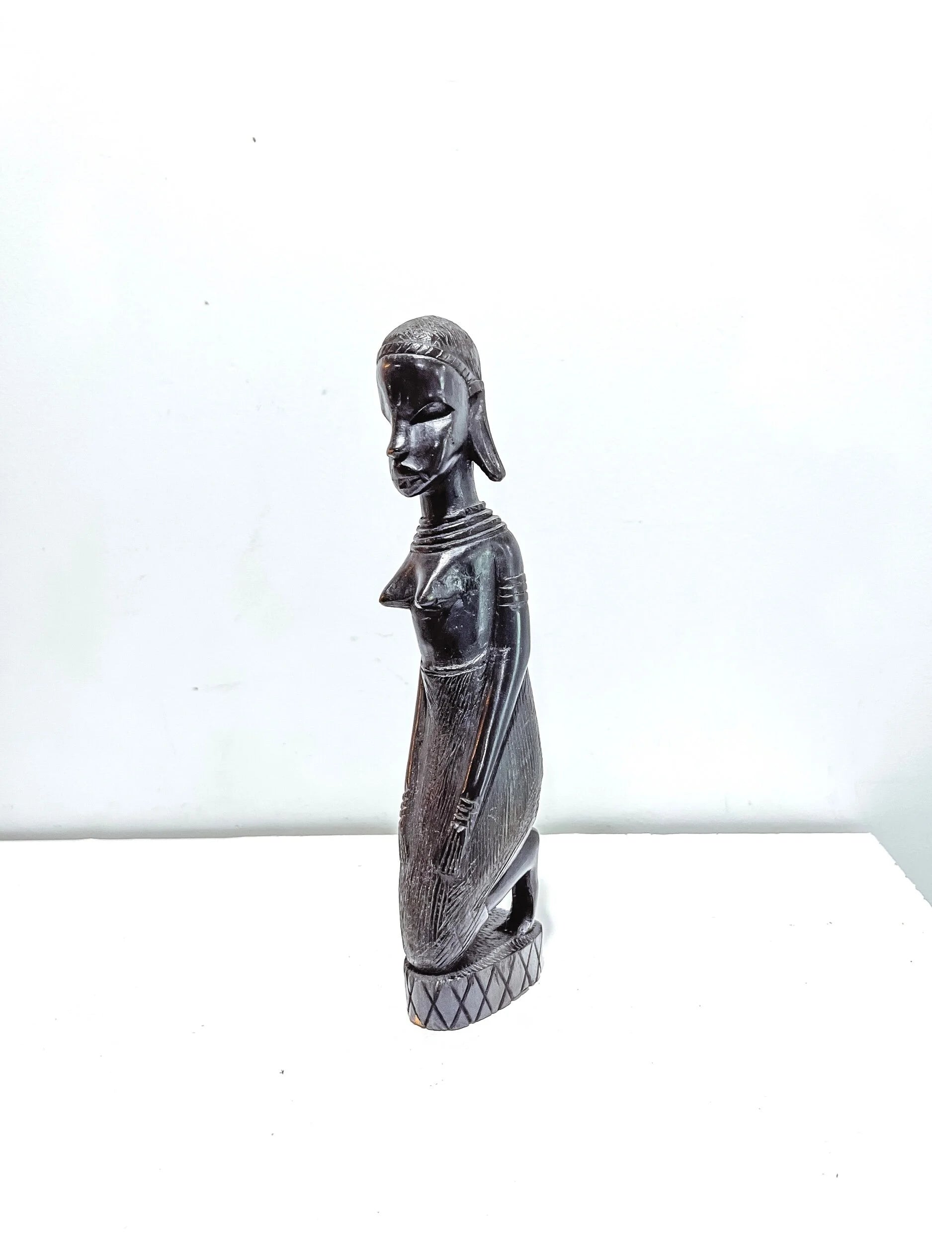 Hand- Carved Wooden African Woman Figurine