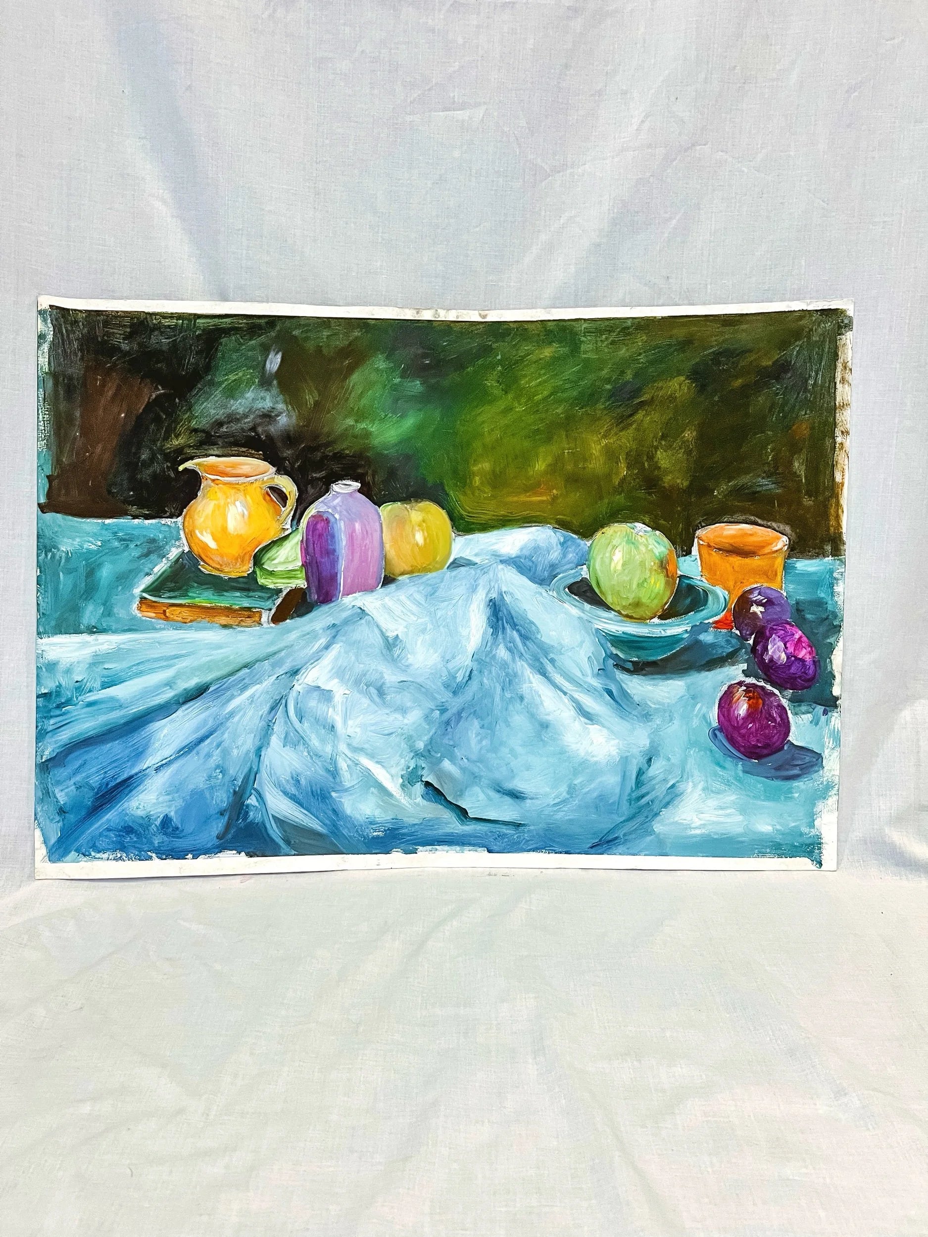 Large Fruit/ Tabletop Still Life, Acrylic on Paper