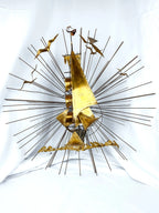 Large Signed Torch Cut Brass Sunburst MCM Wall Sculpture