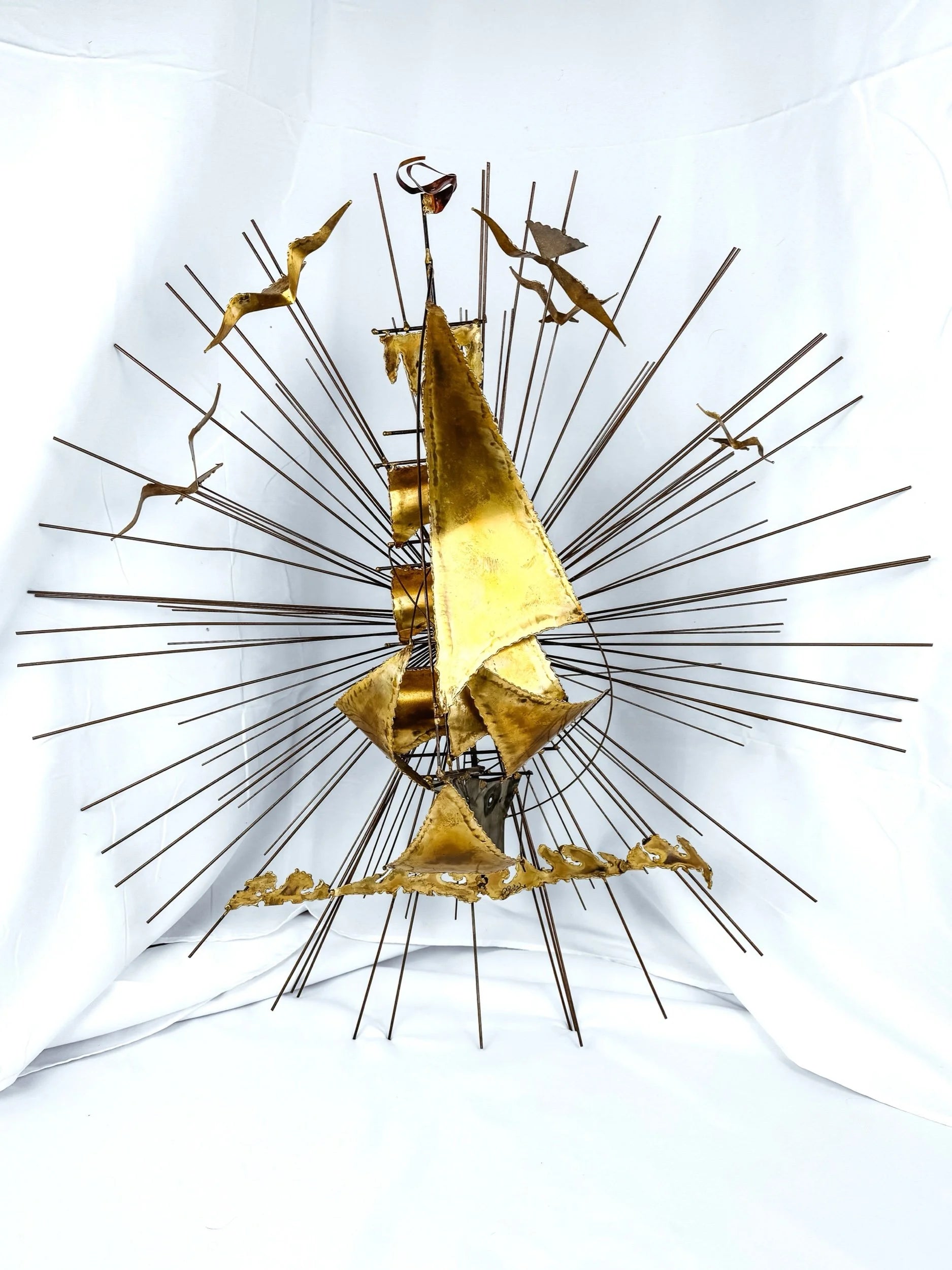 Large Signed Torch Cut Brass Sunburst MCM Wall Sculpture