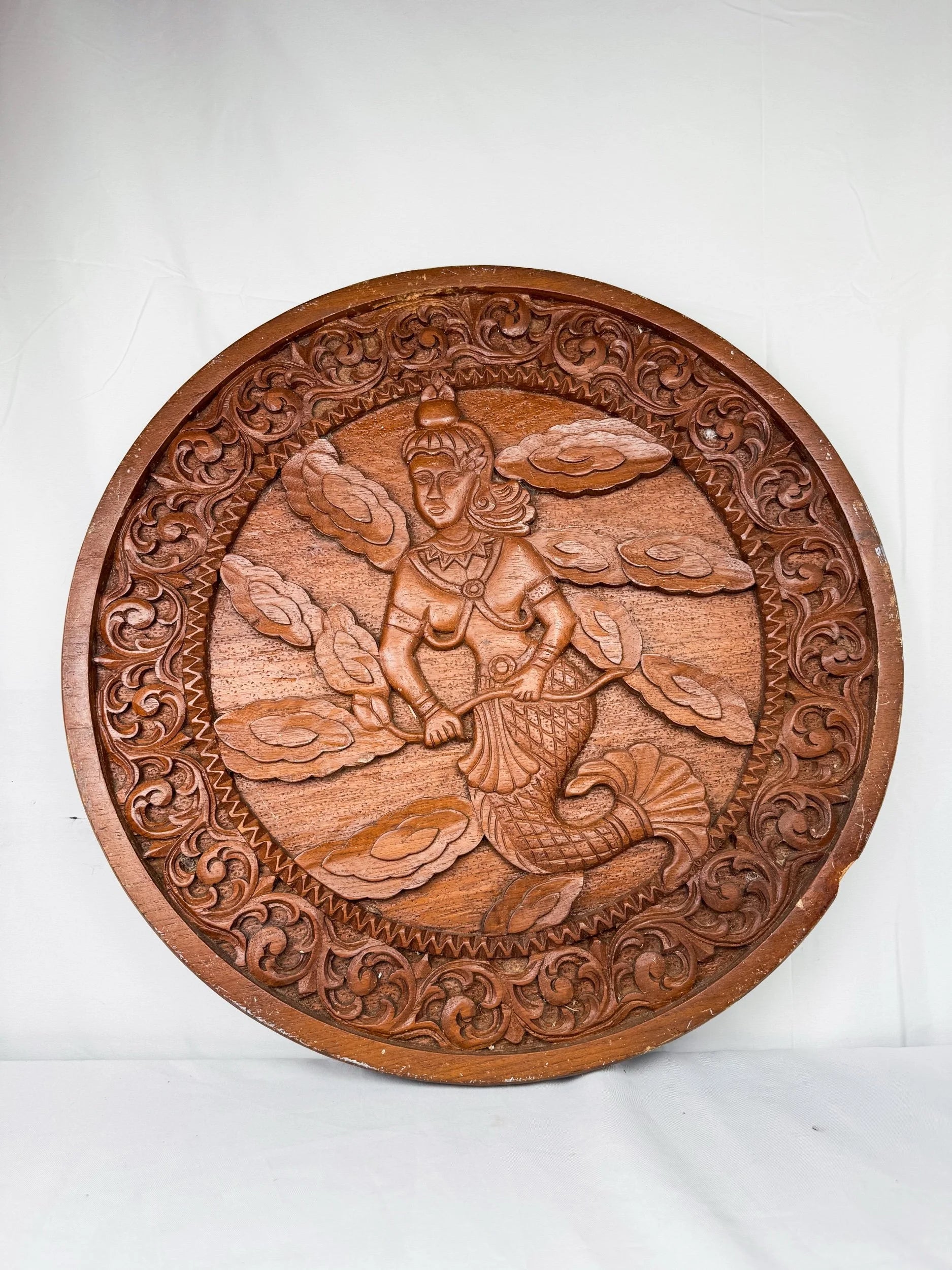 Unique XL Hand-Carved Double Sided Wooden Medallion