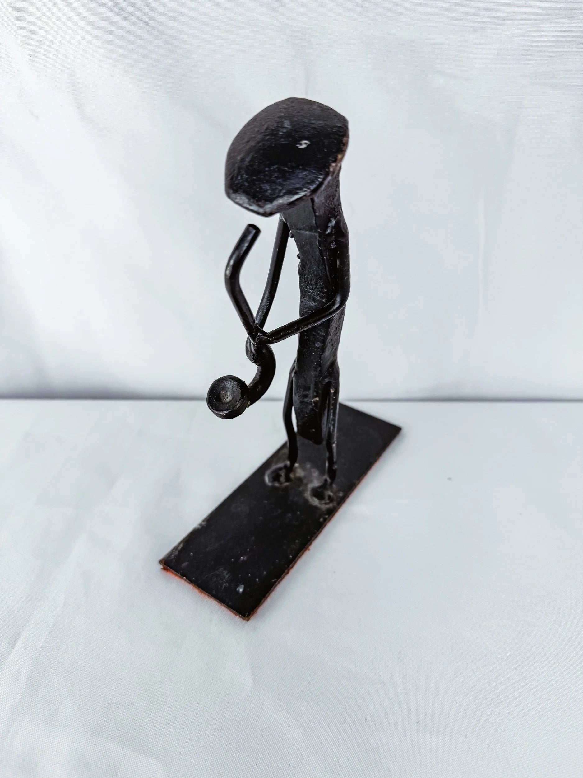 Brutalist Iron Saxophonist Sculpture